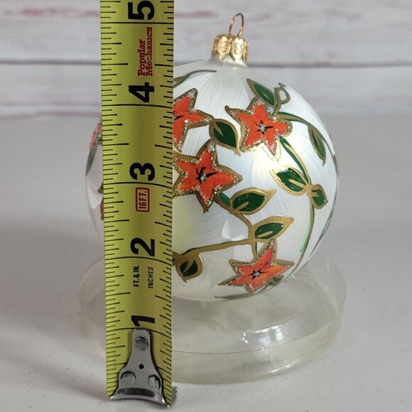 Authentic European Glass Pointsettia Ornament Hand Painted Sparkle Floral VTG - Picture 8 of 8